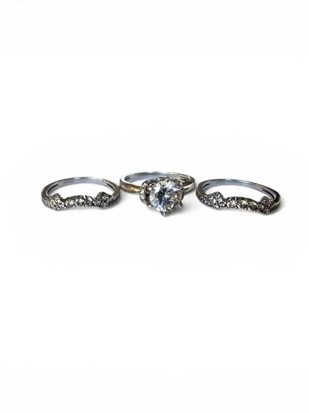 Sterling Silver Engagement Ring + Matching Wedding Bands